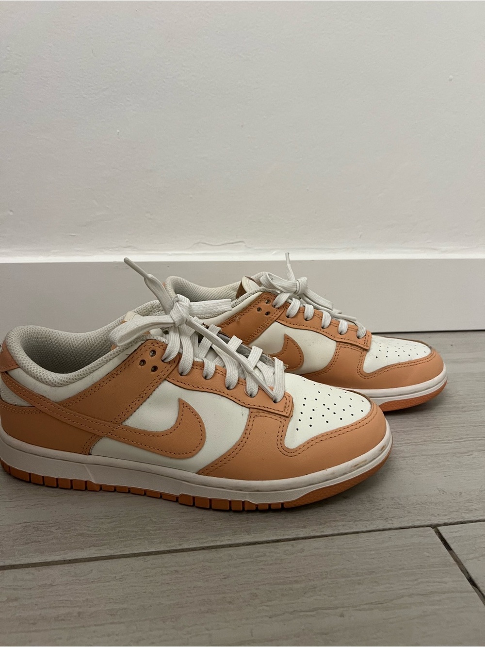 Classic Nike Dunk Low-Top Leather Sneakers in Cream & Tan